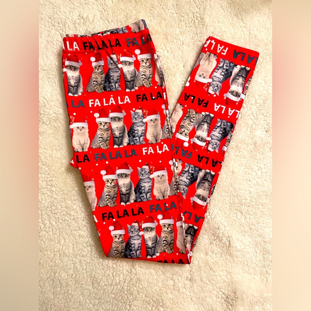 Red Capelli Christmas Kitten Lined Warm Leggings